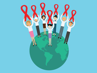 world AIDS day ribbon awareness people together globe