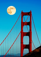 Golden Gate Bridge Span and Full Moon