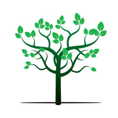 Tree and Green Leafs. Vector Illustration.