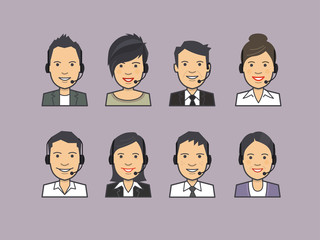 Avatar face icon. Call center or customer service operator with headset