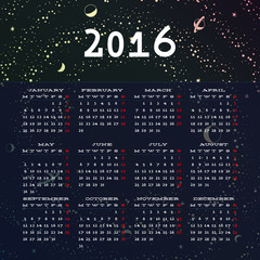 Calendar 2016 template design with header picture starts monday