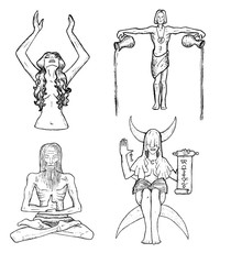 Graphic set with hermit and fantasy characters