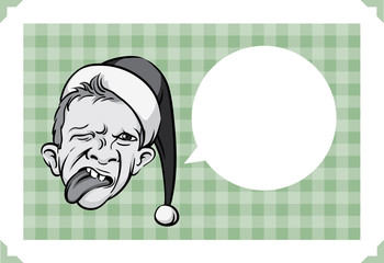 Merry Christmas greeting card with grimacing elf face
