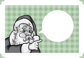 Merry Christmas greeting card with pointing Santa