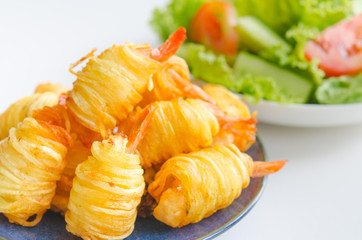 Potato String Prawns - Asian style king prawns wrapped in potato