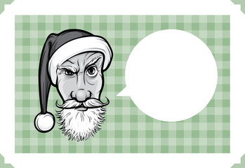 Merry Christmas greeting card with serious Santa Claus face