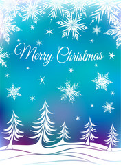 Naklejka na ściany i meble Christmas background with fir-trees and snowflakes