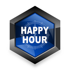 happy hour blue hexagon 3d modern design icon on white background