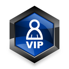vip blue hexagon 3d modern design icon on white background
