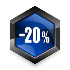 20 percent sale retail blue hexagon 3d modern design icon on white background