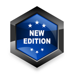 new edition blue hexagon 3d modern design icon on white background