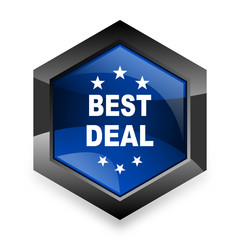best deal blue hexagon 3d modern design icon on white background