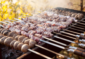 beef and pork steak bbq on the grill