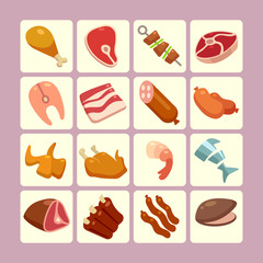 Meat flat icons vector set