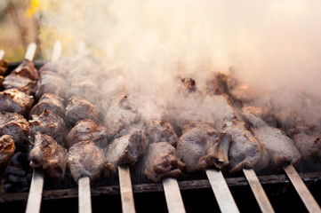 beef and pork steak bbq on the grill