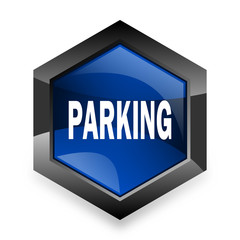 parking blue hexagon 3d modern design icon on white background