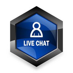 live chat blue hexagon 3d modern design icon on white background