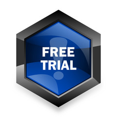free trial blue hexagon 3d modern design icon on white background