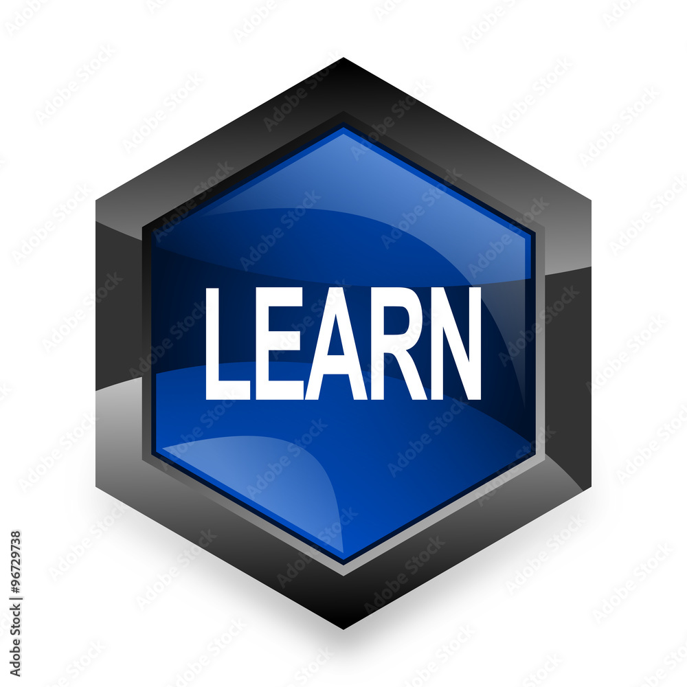 Poster learn blue hexagon 3d modern design icon on white background