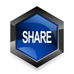 share blue hexagon 3d modern design icon on white background
