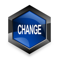 change blue hexagon 3d modern design icon on white background
