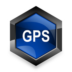 gps blue hexagon 3d modern design icon on white background