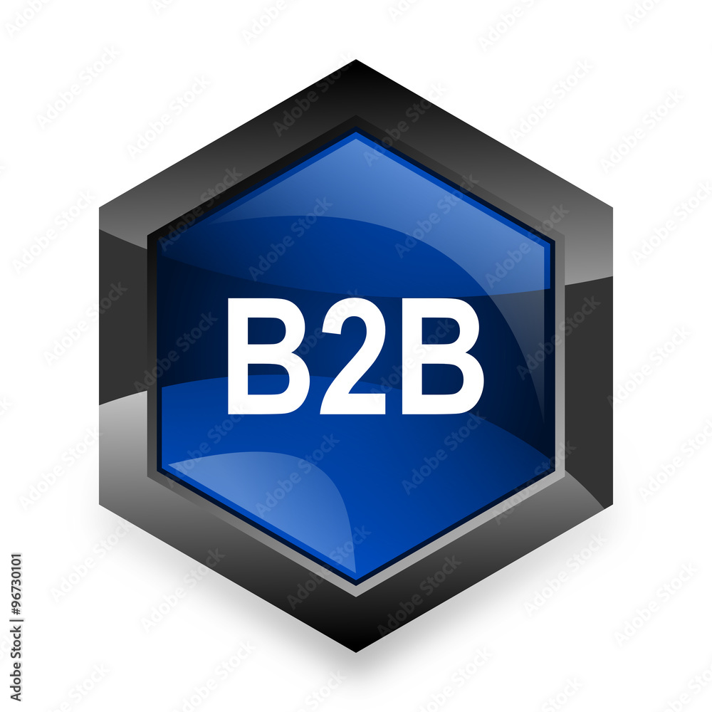 Poster b2b blue hexagon 3d modern design icon on white background