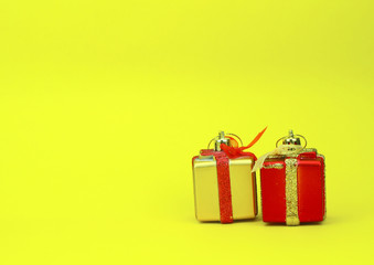 christmas gift box  isolated on yellow background