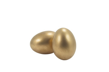Golden egg isolated white background.