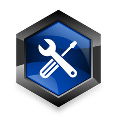 tools blue hexagon 3d modern design icon on white background