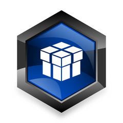 box blue hexagon 3d modern design icon on white background