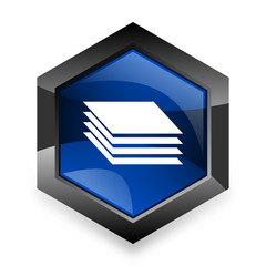layers blue hexagon 3d modern design icon on white background