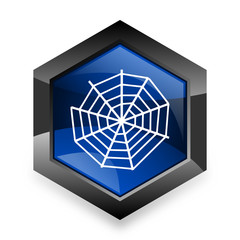 spider web blue hexagon 3d modern design icon on white background