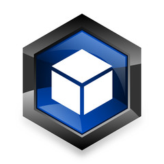 box blue hexagon 3d modern design icon on white background