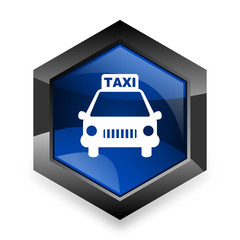 taxi blue hexagon 3d modern design icon on white background