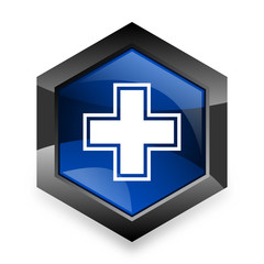 pharmacy blue hexagon 3d modern design icon on white background