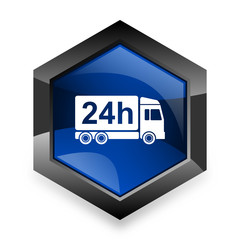 delivery blue hexagon 3d modern design icon on white background