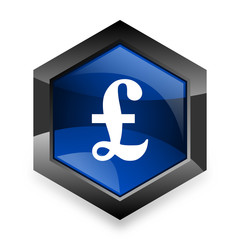 pound blue hexagon 3d modern design icon on white background