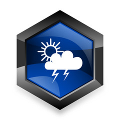storm blue hexagon 3d modern design icon on white background