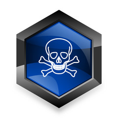 skull blue hexagon 3d modern design icon on white background