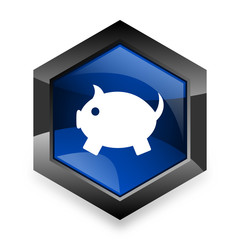 piggy bank blue hexagon 3d modern design icon on white background