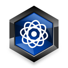 atom blue hexagon 3d modern design icon on white background