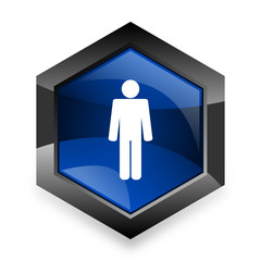 male blue hexagon 3d modern design icon on white background