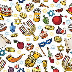 Hanukkah  seamless pattern.Doodle Jewish Holiday