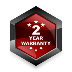 warranty guarantee 2 year red hexagon 3d modern design icon on white background