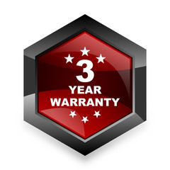 warranty guarantee 3 year red hexagon 3d modern design icon on white background