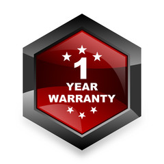 warranty guarantee 1 year red hexagon 3d modern design icon on white background