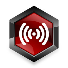 wifi red hexagon 3d modern design icon on white background