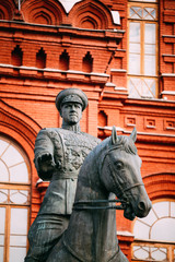 Fototapeta na wymiar Monument to Marshal Georgy Zhukov on red square in Moscow, Russi