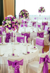 Table set for wedding or another catered event dinner.